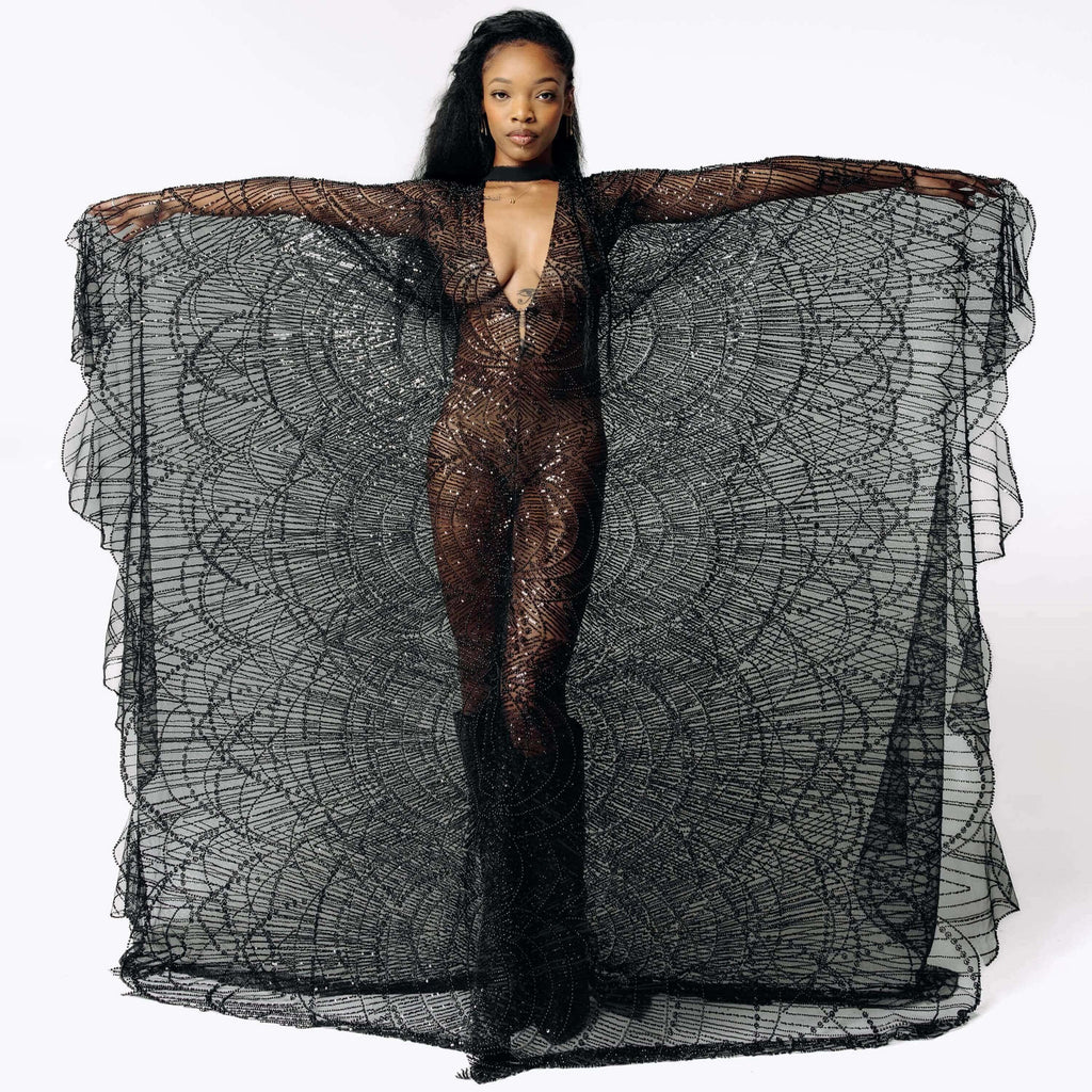 black wings mesh dress Jaded London Black Wings Mesh Long Sleeve Bodycon Mini Dress