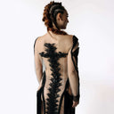 Psychopomp Hand Beaded Sheer Fringe Maxi Dress