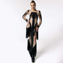 Psychopomp Hand Beaded Sheer Fringe Maxi Dress