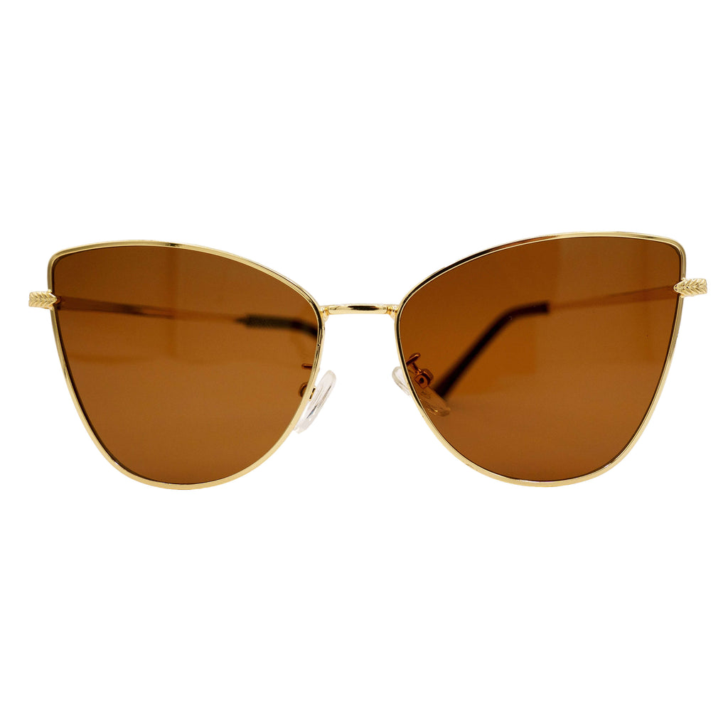 Gold-framed Venin cat eye sunglasses with brown lenses from SCATHED's Fall Winter 2025 Reaper collection.
