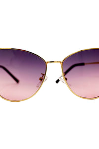 Gold-framed Venin sunglasses with pink and purple gradient lenses from SCATHED's Fall Winter 2025 Reaper collection.
