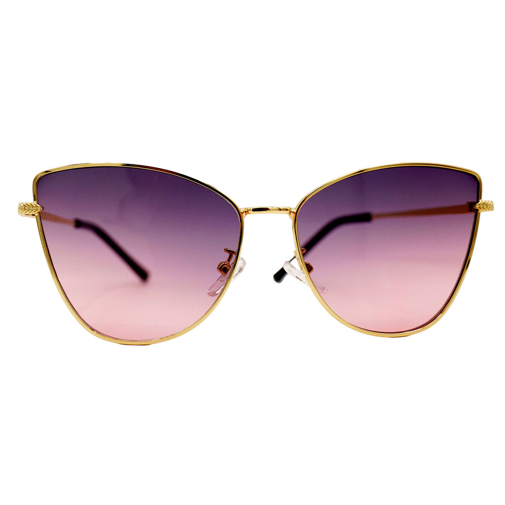 Gold-framed Venin sunglasses with pink and purple gradient lenses from SCATHED's Fall Winter 2025 Reaper collection.