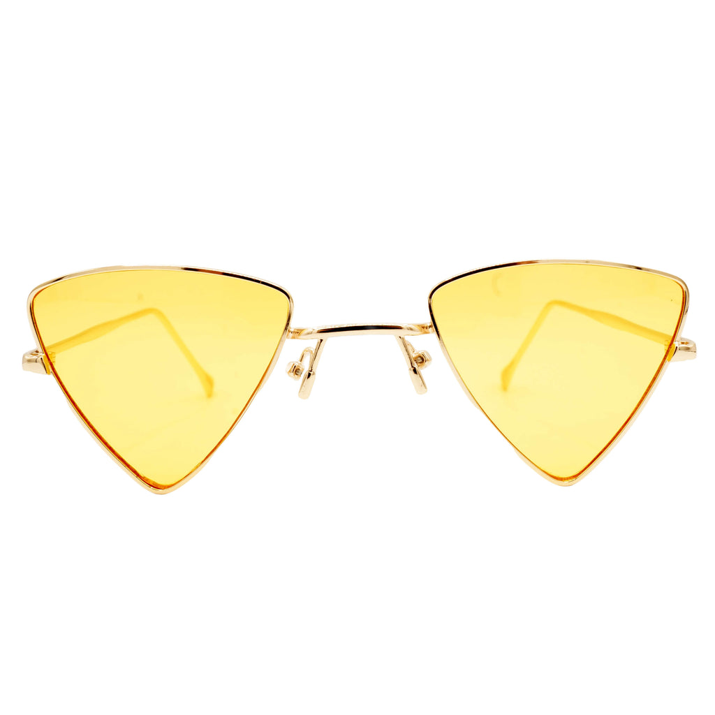 Vex yellow gold-framed sunglasses with black lenses from SCATHED's Fall Winter 2025 Reaper collection.