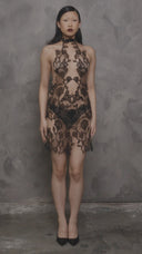 Sable Bloom Beaded Lace Mini Dress