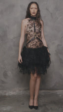 Fallen Goddess Black Lace Halter Mini Dress