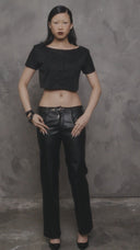 Cactus Leather Pants with Aviation Hook Closure