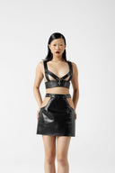 Thorn Cactus Leather Cut Out Mini Skirt with Studs