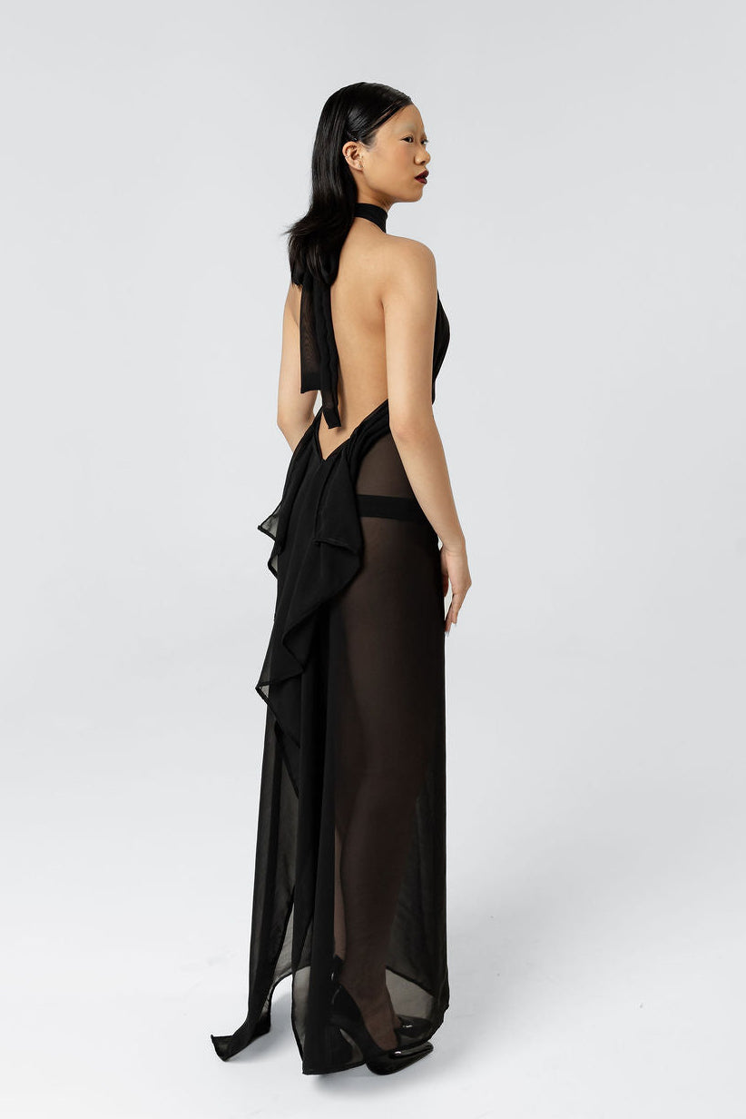 Fade Into Black Chiffon Maxi Dress