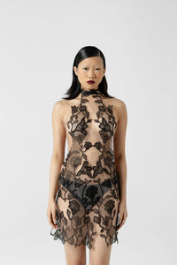 Sable Bloom Beaded Lace Mini Dress
