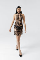 Sable Bloom Beaded Lace Mini Dress