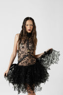 Fallen Goddess Black Lace Halter Mini Dress