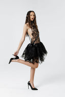 Fallen Goddess Black Lace Halter Mini Dress