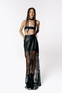 Yama Cactus Leather and Beaded Skirt