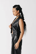 Side view of cactus leather vest close up