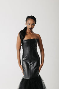 Matilda Cactus Leather Corset Gown with Eco Tulle Skirt