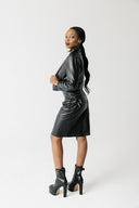 Side view of the Cinder Blazer showing the structured shoulder and cropped length