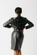 Back view of the Cinder Blazer showing the structured shoulder and cropped length