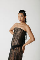 The Razia Gown: Beaded Sheer Corset Gown with Lace Up Back