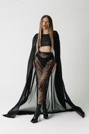 The Lament Skirt front detail, beaded mesh over cactus leather waistband