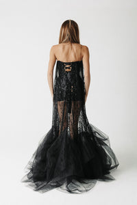 The Sunanda Gown: Beaded Overlay Corset Gown with Eco Tulle Hem